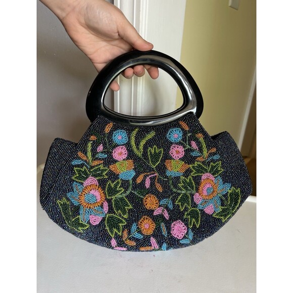 Vintage Fully Beaded Floral Purse Handbag EUC